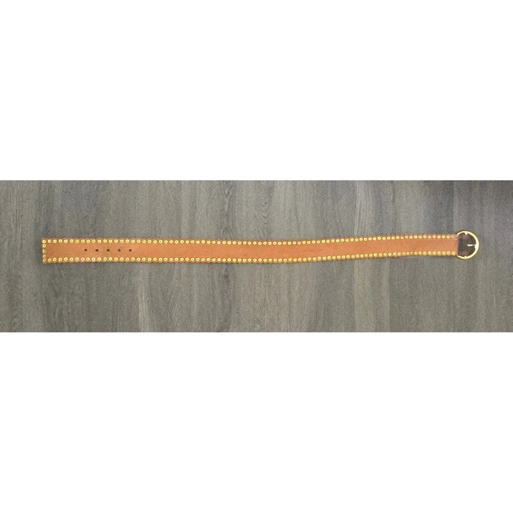 Michael Kors Brown Leather Studded Scalloped Edge Gold Buckle Belt Large‎